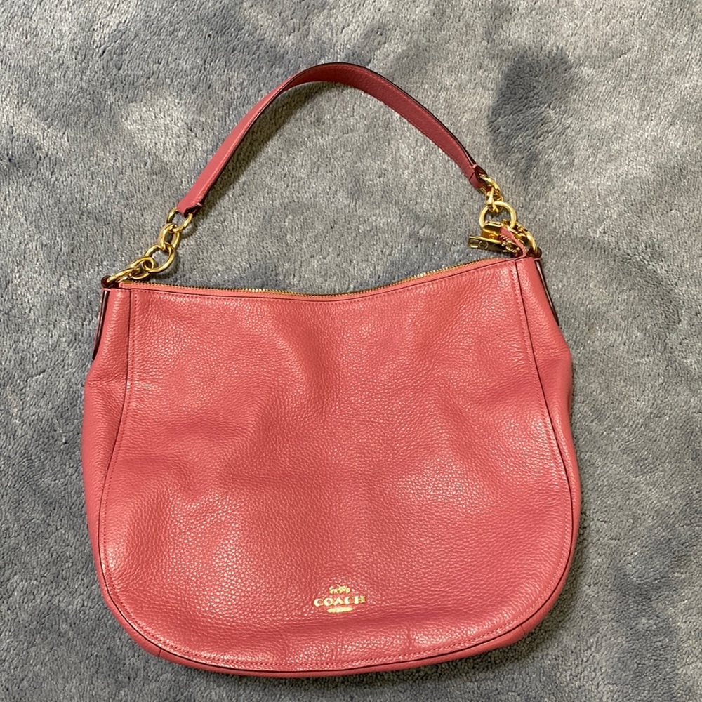 Coach Elle Hobo Pink Pebble Leather, Gold Accents